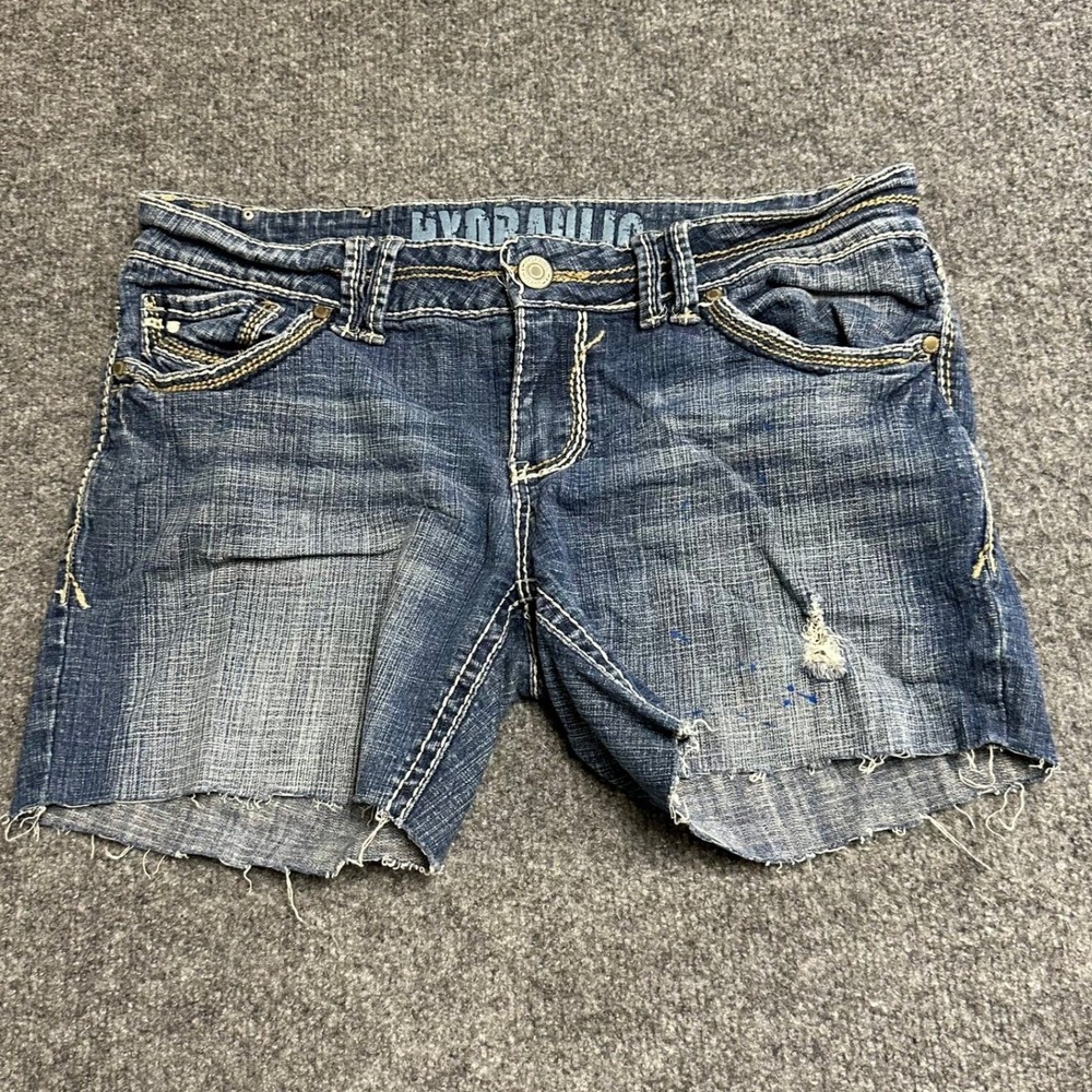 Hydraulic Shorts Womens Size 11/12 Blue Denim Cut Off Distressed Paint Splatter